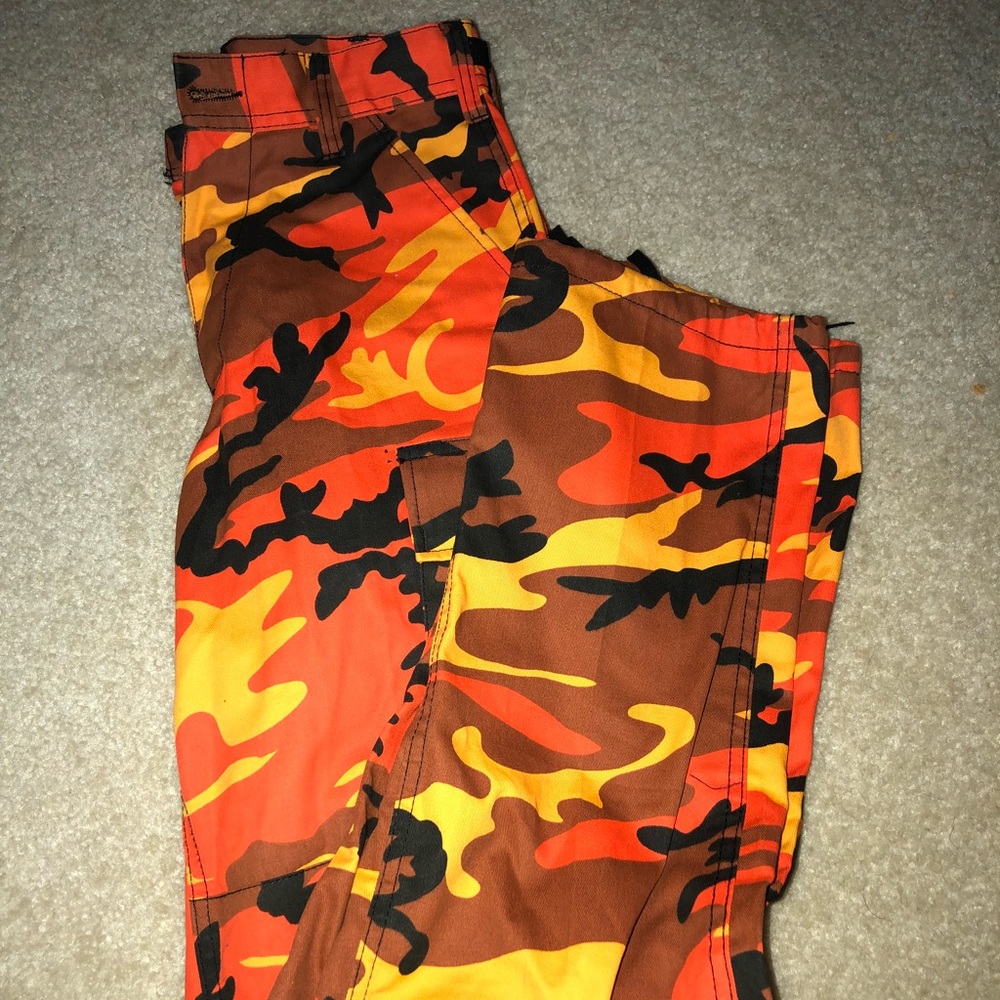 Orange army print cargos